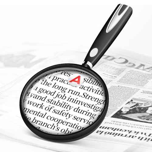 10X 30X Magnifying Glass for Reading, Handheld Magnifier for Reading, 90mm Magnifying Glass Scratch Resistant Lens, Soft Handle for Close Work Book Newspaper Nature Exploration, Hobby