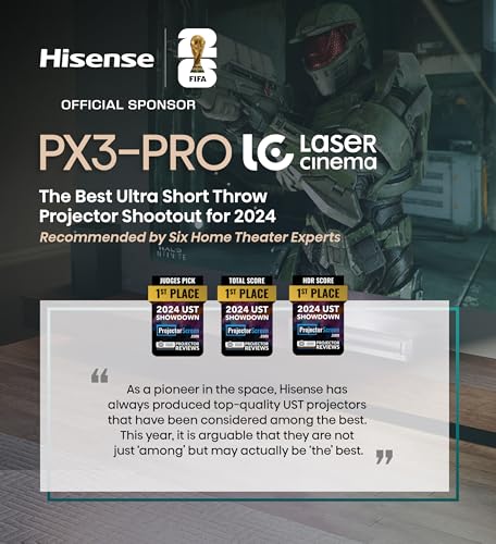 Hisense PX3-PRO Ultra Short Throw Triple Laser Projector, 4K UHD, 80” – 150”, 3,000 Lumens, 3000:1 Contrast, Dolby Vision & Atmos, IMAX Enhanced, 240 High Refresh Rate, Google TV, Designed for Xbox