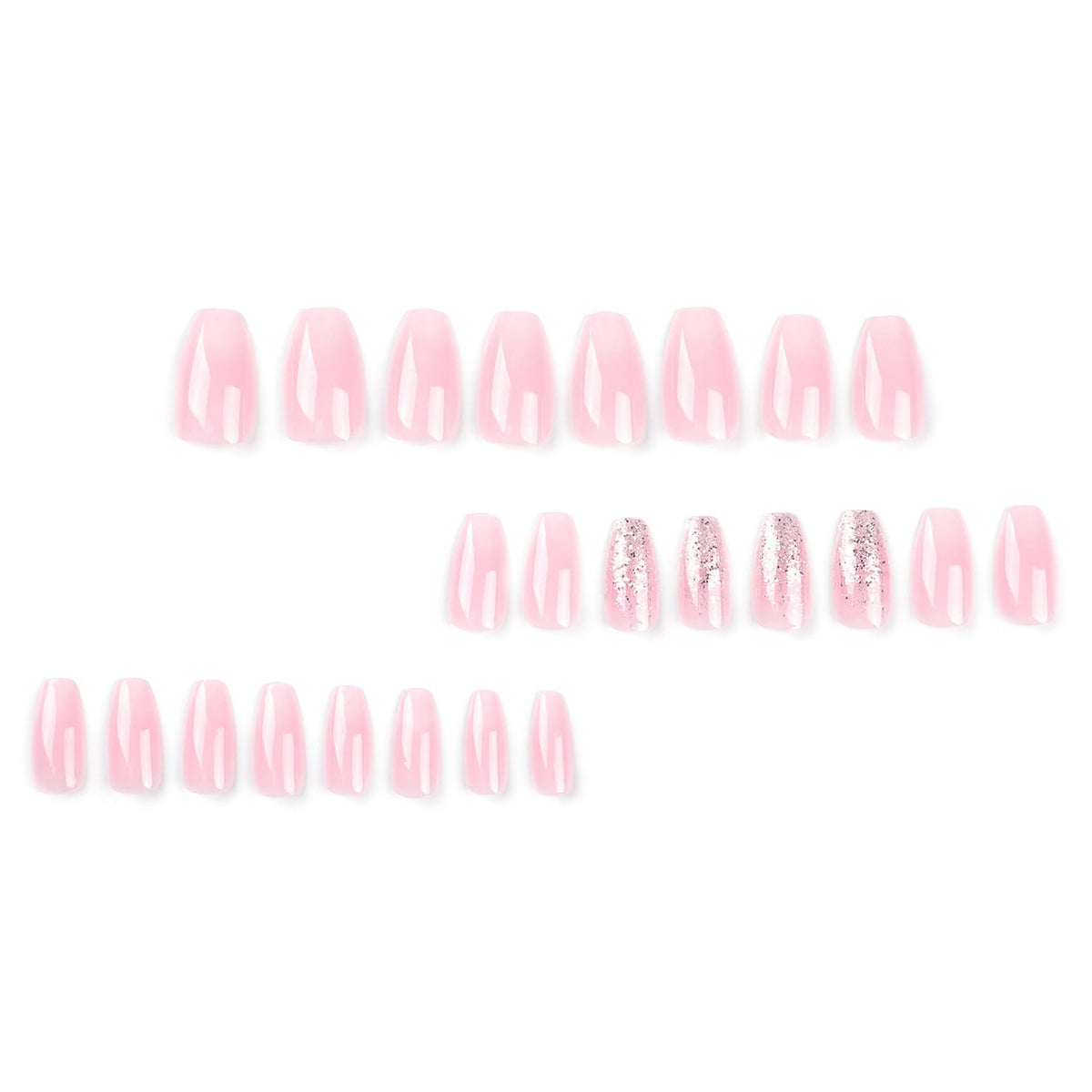 SWEKKE Medium Coffin French Fake Nails - Pink Gradient Full Cover Glossy Glue on Acrylic Artificial Nails for Women Girls - 24Pcs