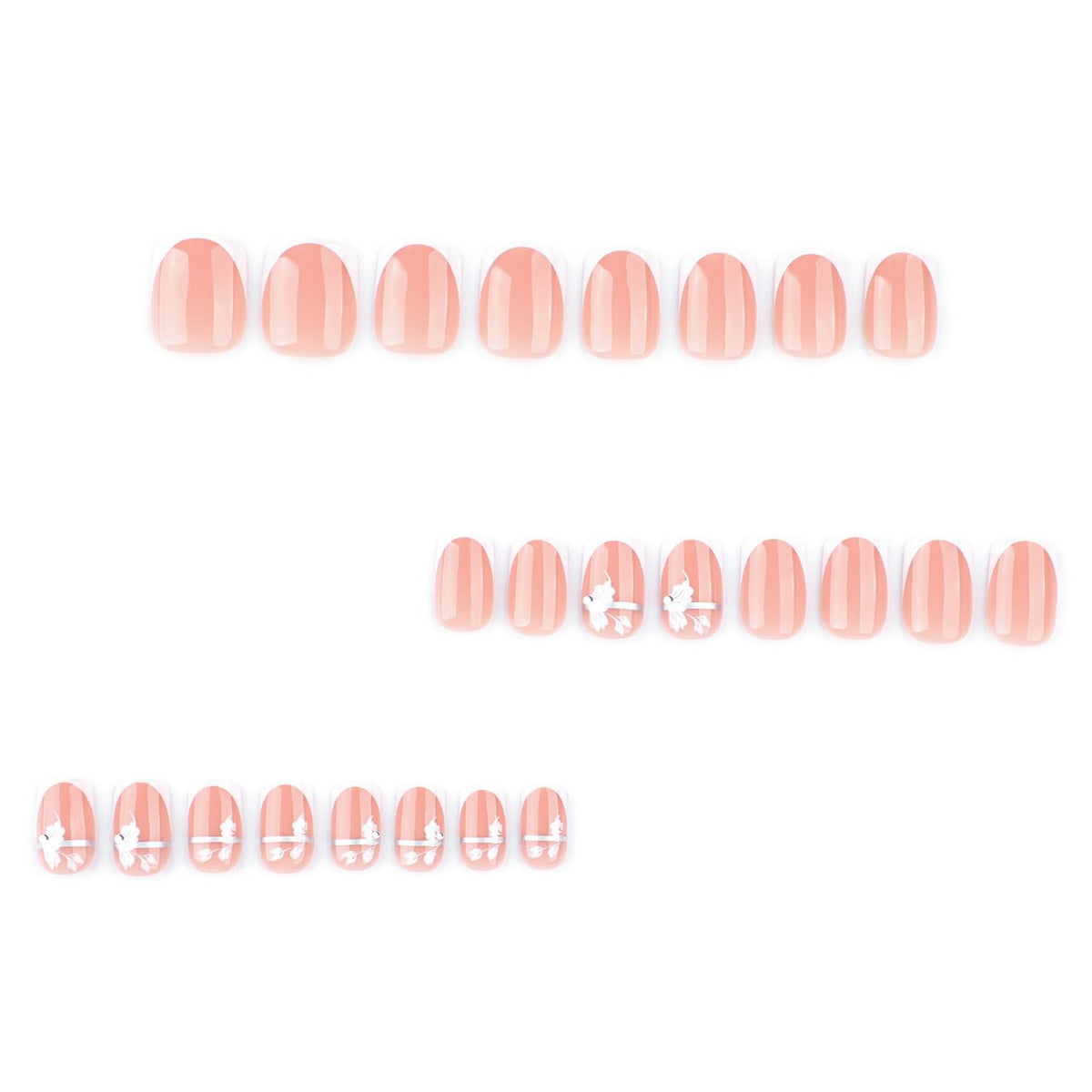 White French Tip Press on Nails Short Square MABKJLF Flower Fake Nails False Nails with Silver Lines Floral Designs Full Cover Glossy Glue on Nails Acrylic Nails for Women Girls 24Pcs