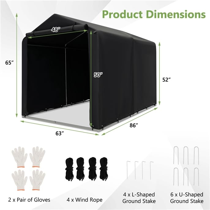 ERGOMASTER 7 x 5.2 x 5.4Ft Outdoor Storage Shed with Waterproof Cover, Roll-Up Zipper Door, Wind Rope, Ground Stake,Heavy Duty Portable Tent for Storage Bikes, Garden Tools, Motorcycles