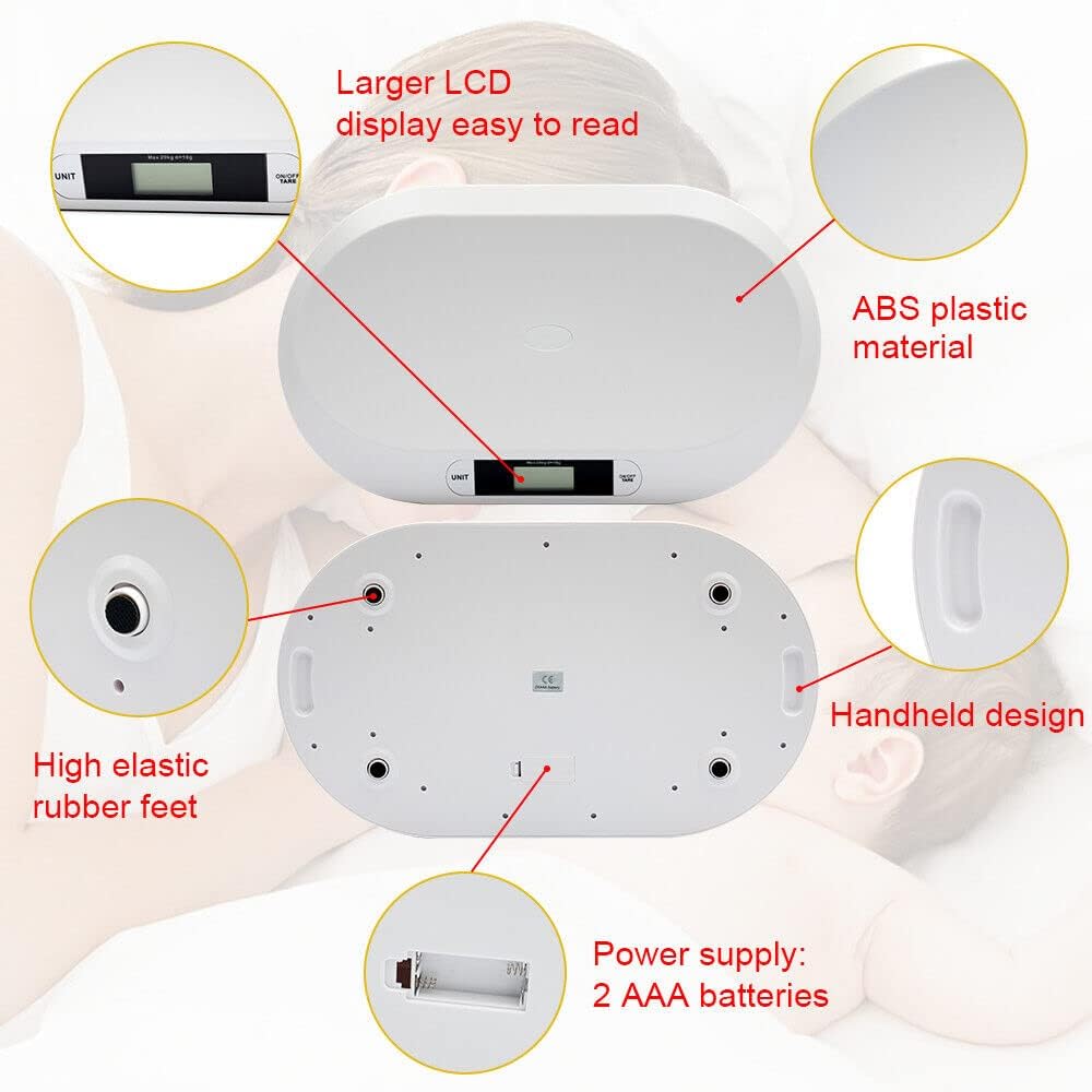 Digital Baby Scale, Infant Weighing Scale for Toddlers, Multifunctional Newborn Baby Scale with Hold Function, Pet Scale for Cats and Dogs, Up to 44lbs