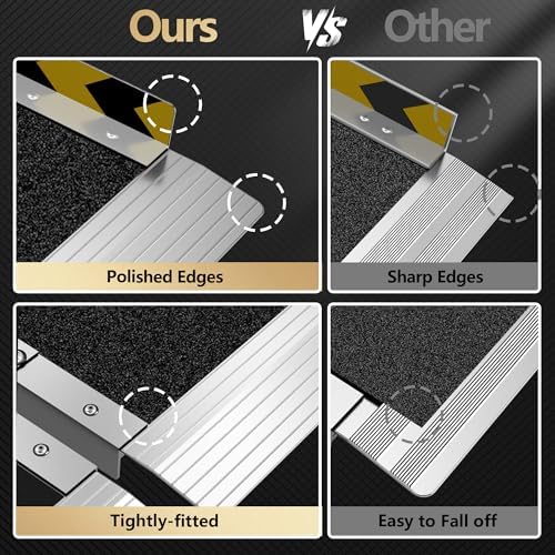 2FT Portable Wheelchair Ramp, Aluminum Wheelchair Ramps with Handle, Anti-Slip Folding Wheel Chair Ramp for Home Steps, Stairs, Entry, Threshold, Doorways, Scooter, 600LBS Capacity