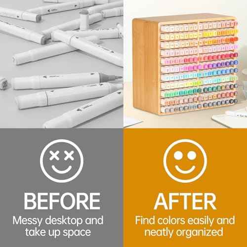 walowalo Marker Organizer Hold 176 Markers Birthday Gifts Christmas Gifts Bamboo Pen Holder Art Supply Pencil Storage Organizer 22 Compartments All-in-One Marker Storage for Home Office Desk Classroom