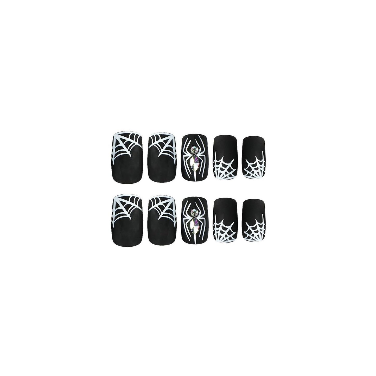 Halloween Press on Nails Short Fake Nails Full Cover Cute False Nails with Skull Designs Acrylic Nails Dark Glossy Stick on Nails for Women Girls Party DIY Manicure or Nails 24pcs