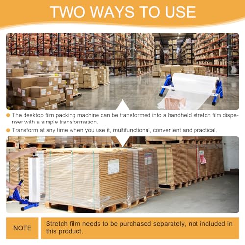 2 in 1 Stretch Film Wrap Dispenser with Slide Cutter, Manual Pallet Wrapper Machine Adjustable Tension, 19.69" Table Stretch Film Packing Machine