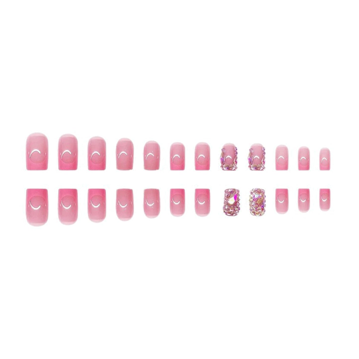48Pcs Pink French Tip Press On Nails Square & Toenails Set With Rhinestones Design Fake Nails Pink Press On Toenails Holiday Shiny Acrylic Nails Kit Glossy Full Cover Glue On Toe nails For Women Girls