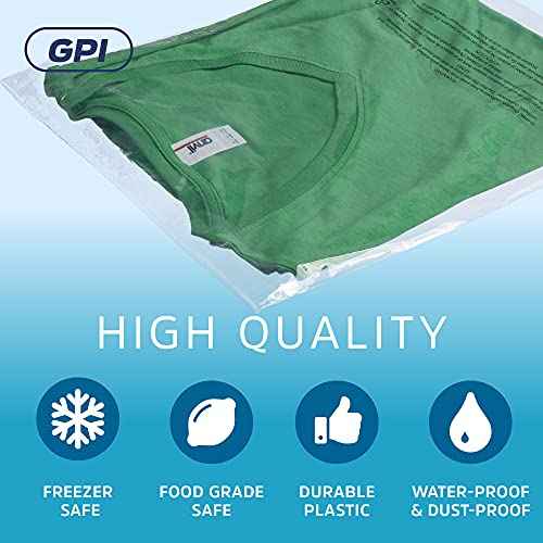 GPI - Pack of 500 12" X 15" Clear Self Seal Poly Bags, 1.5 Mil - Resealable Polybags with Adhesive Strip & Suffocation Warning for Packaging T Shirts Clothing. Perfect for Shipping Supplies with FBA