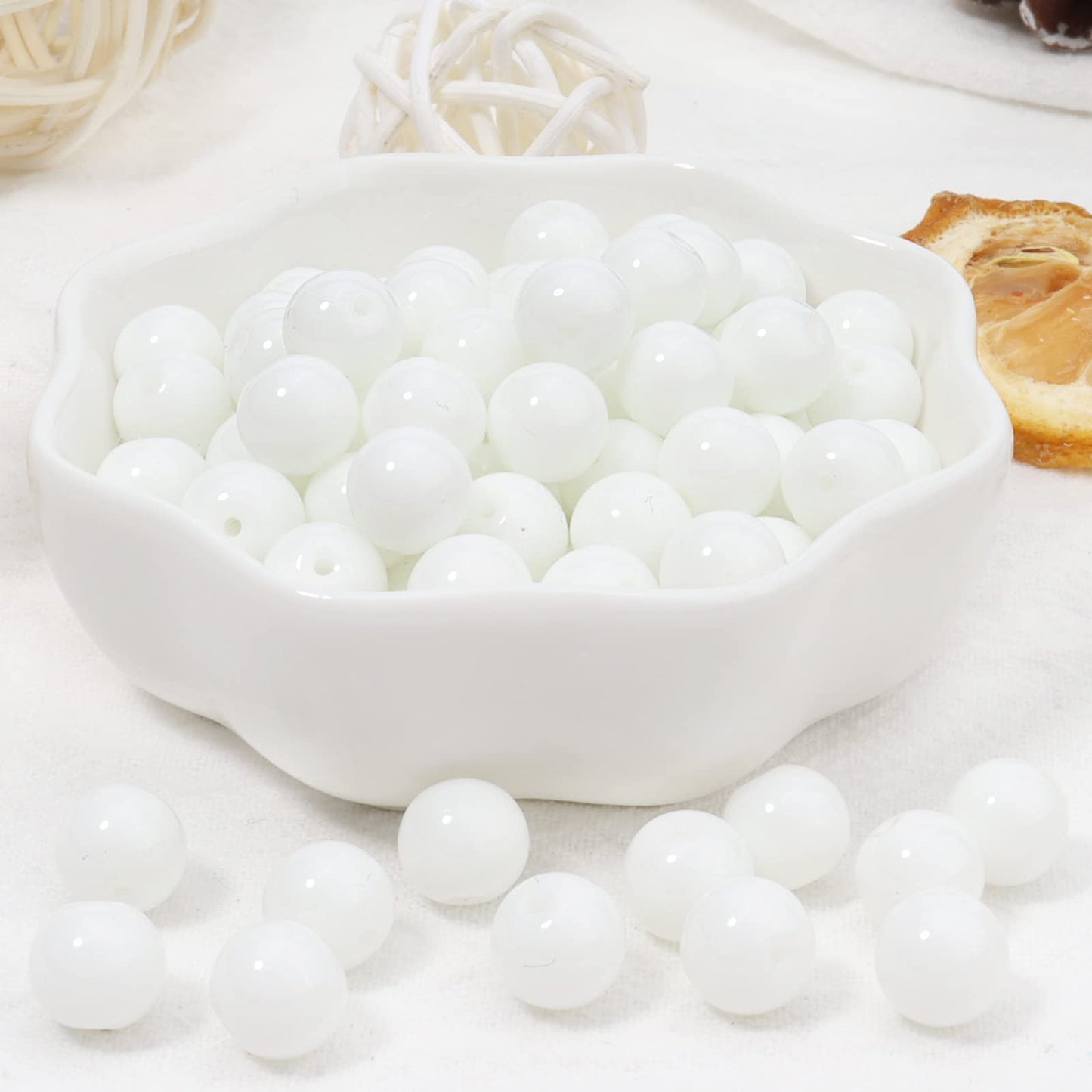 35pcs 10mm Natural Stone Beads White Jade Tridacna Beads Energy Crystal Healing Power Gemstone for Jewelry Making, DIY Bracelet Necklace