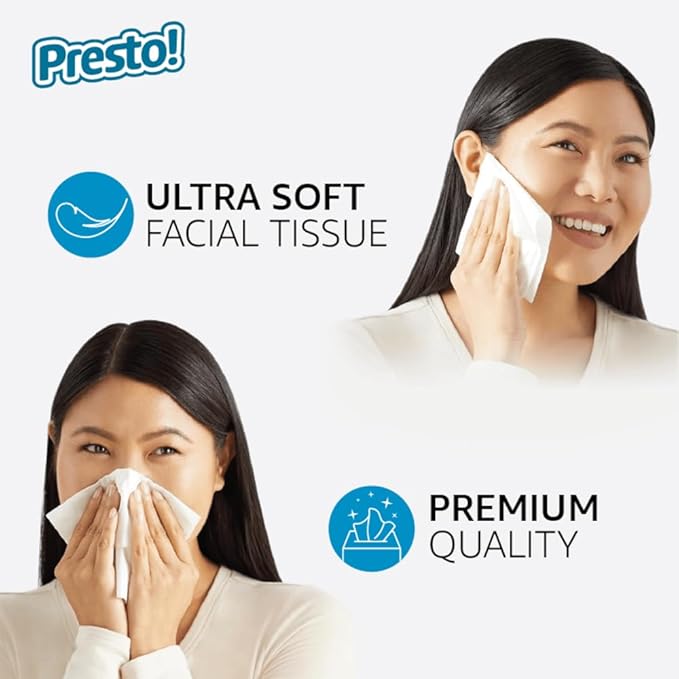 Presto! Facial Tissues, 3-Ply, Ultra-Soft | Premium | 264 Count | 8 Packs
