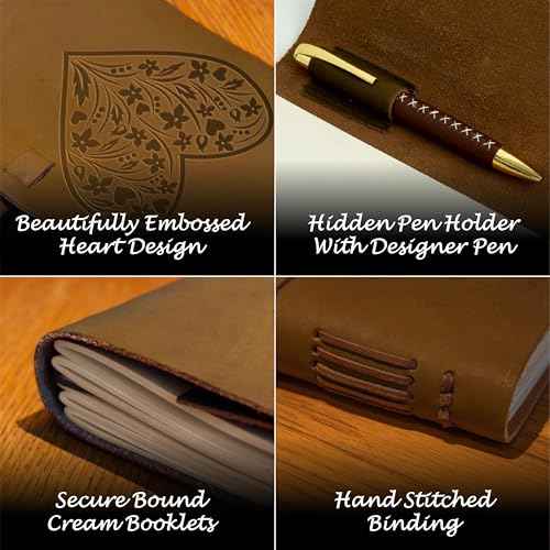 Sovereign-Gear Heart Embossed Leather Journal Gift Set ? Handmade Leather Notebook with Pen & Bookmark | Writing Journal for Men & Women | Sentimental Gift Box for Anniversary, Valentine¡¯s or Birthday