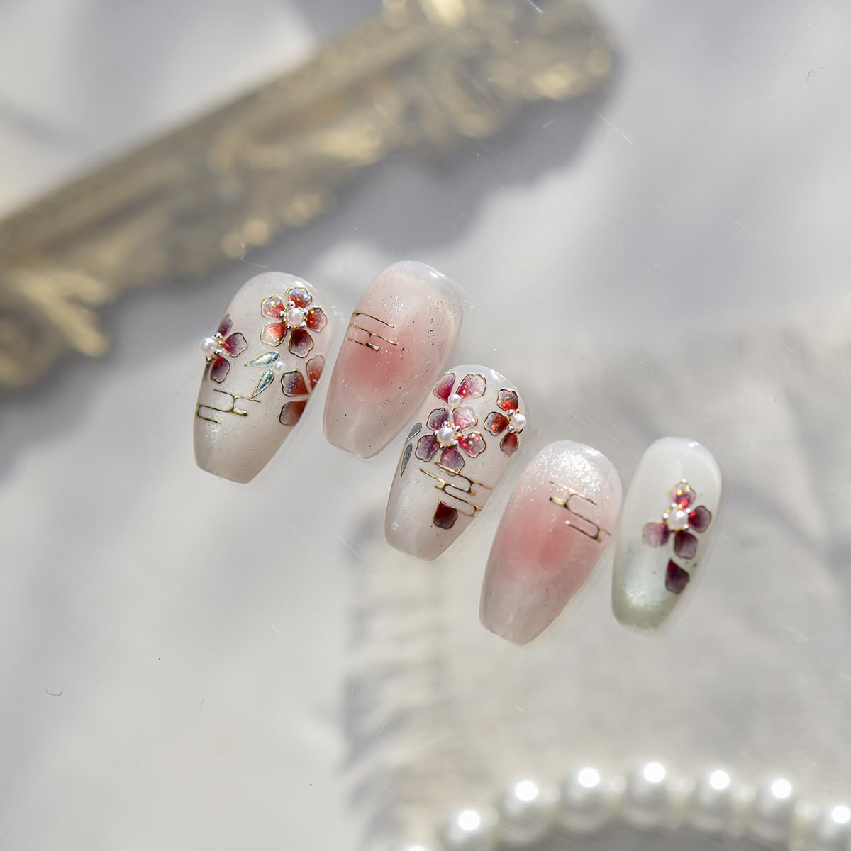 Floral Nail Art Stickers 5D Embossed Flower Nail Stickers Flower Nail Decals Luxury Self-Adhesive Nail Art Supplies for Women Girls Spring Manicure 1 Sheet