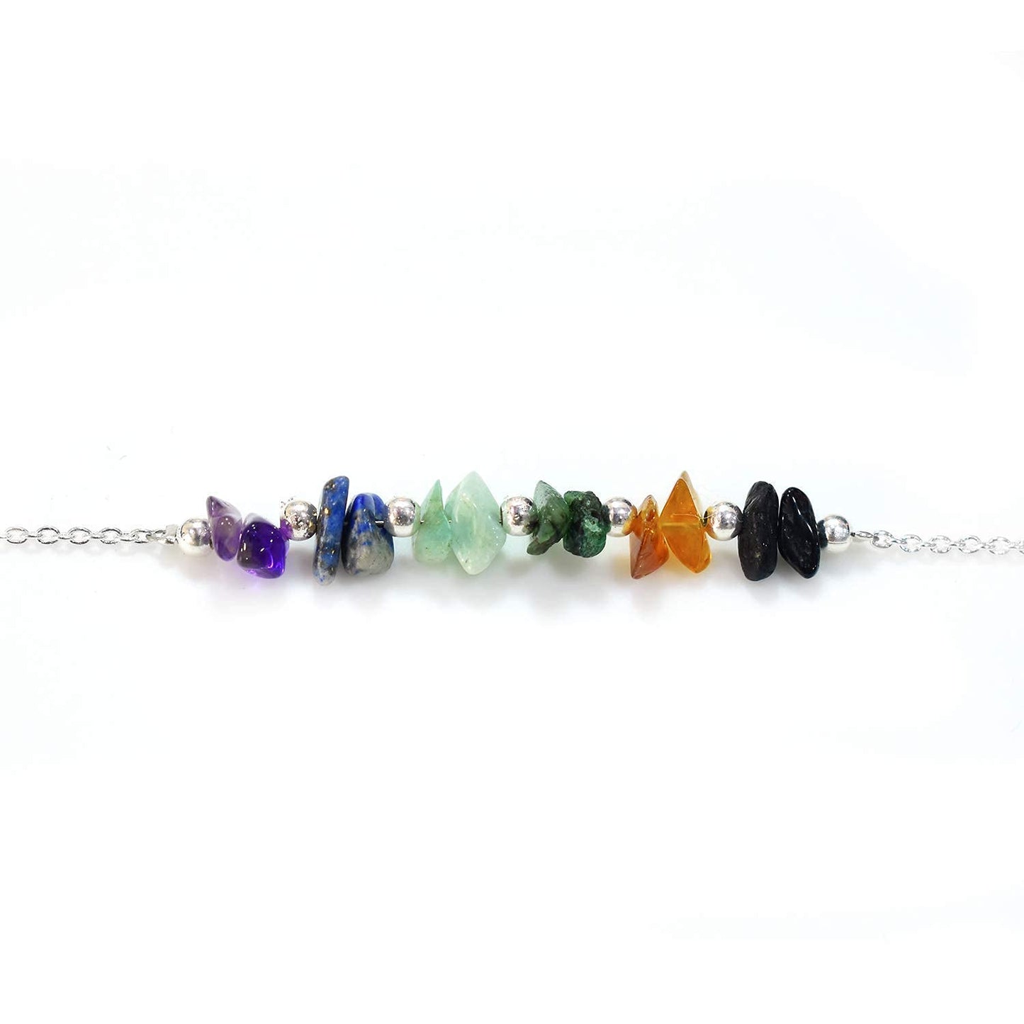 Gempires Multi Color Beaded Crystal Bracelet 7 Chakra Handmade Jewelry Hypoallergenic 8 Inch Silver Plated Healing Crystal Gemstone Women Bracelets