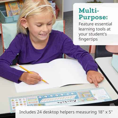 Really Good Stuff Zaner-Bloser 100-Grid with Number Line Self-Adhesive Deluxe Plastic Desktop Helpers - Set of 24, Student Desk Name Tags, Durable, Easy-to-Use, and Functional