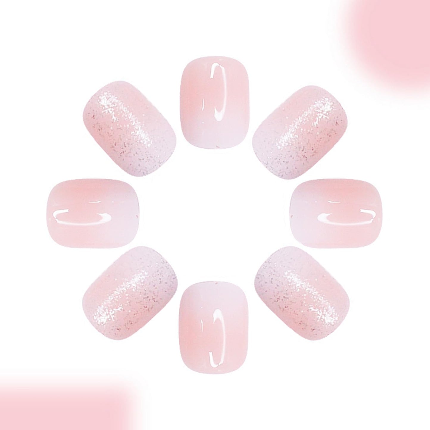 Ombre Press on Nails Short Square MABKJLF Fake Nails Pink&White False Nails with Glitter Designs Full Cover Glossy Glue on Nails Natural Nails Stick on Nails for Women Girls 24 Pcs