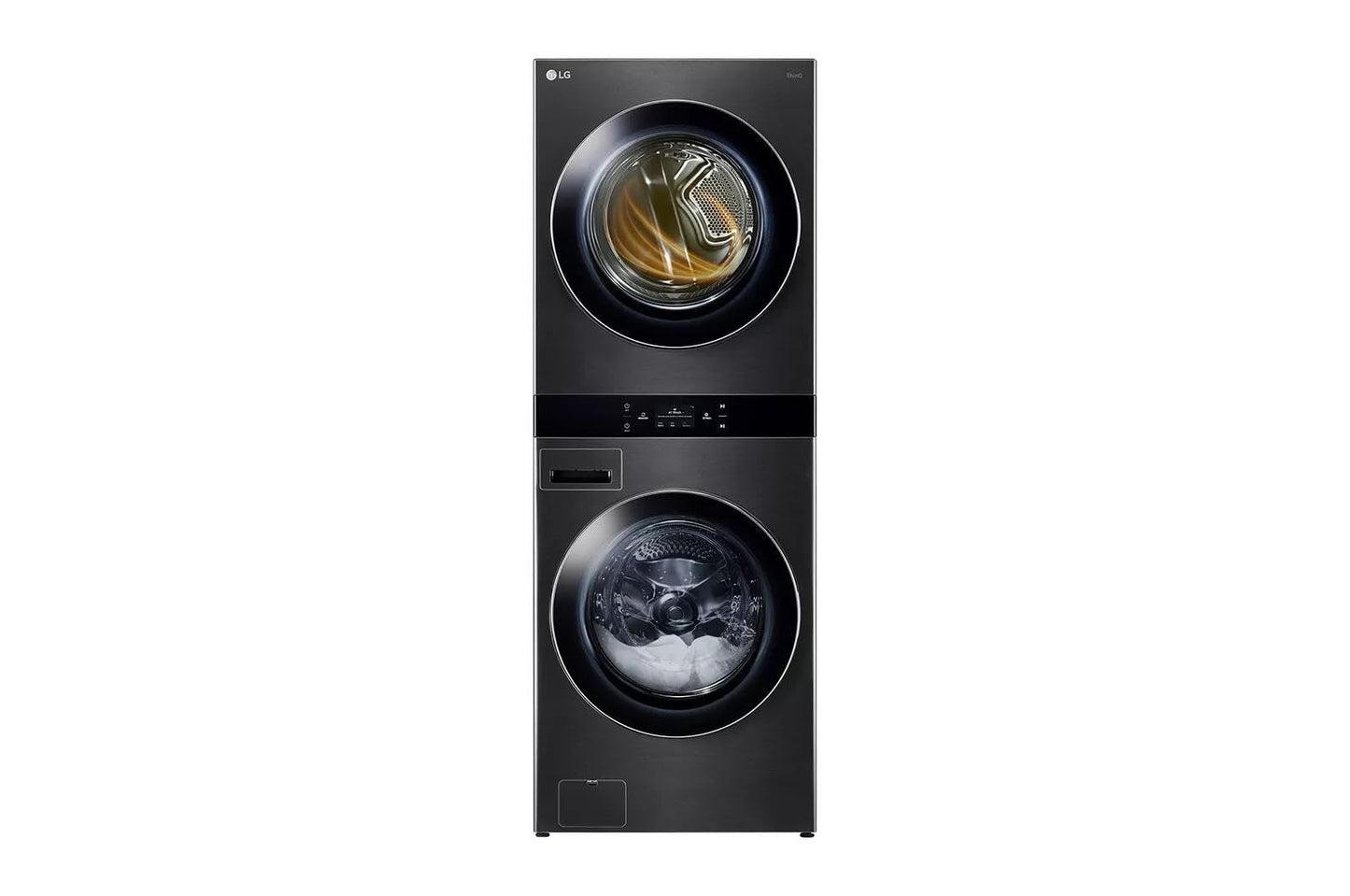 LG WashTower Stacked Smart Laundry Center 5.0 Cu.Ft. Front Load Washer & 7.4 Cu.Ft. Electric Dryer in Black Steel w/Steam