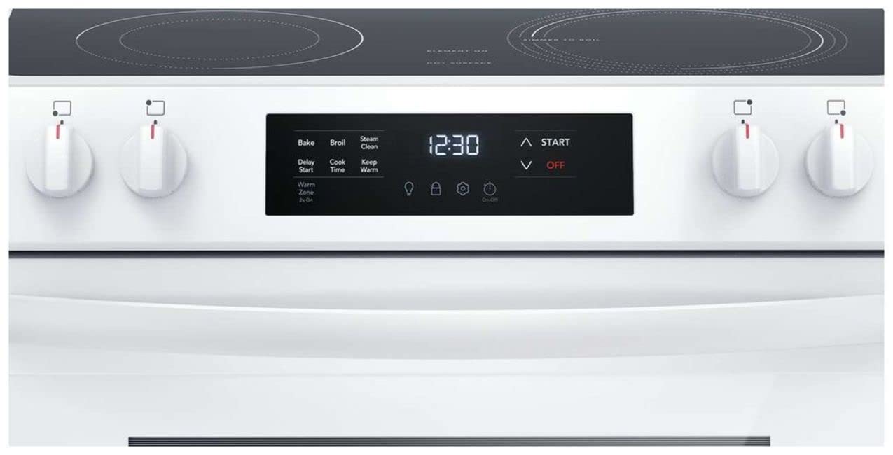 Frigidaire 30" Electric Range, 5.3 Cu. Ft. Oven, 5 Smoothtop Elements, EvenTemp & SpaceWise Elements, Steam Clean, White
