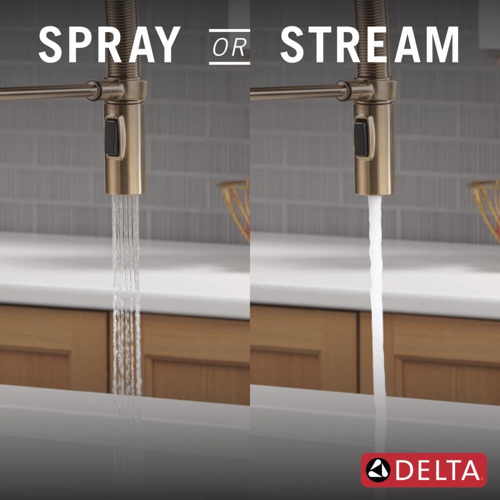 Delta Trinsic Pro Touchless Commercial Style Kitchen Faucet with Touch Technology, Gold Spring Kitchen Sink Faucet with Pull Down Sprayer, Champagne Bronze 9659TL-CZ-DST