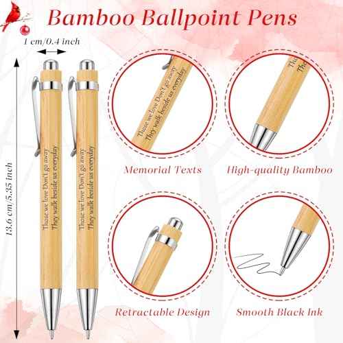 Janlaugh 150 Set Memorial Funeral Favors Include Cardinal Prayer Cards and Bamboo Ballpoint Pens Funeral Pocket Token for Guest Sympathy Remembrance Gifts for Loss of Loved One