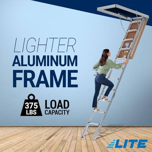 LITE 10-foot Aluminium Attic Ladder 54"W x 22.5"H (Rough Opening), 375-Pound Load Capacity, Type IAA, AA2211