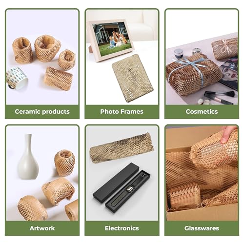 Honeycomb Packing Paper Wrap 15''x250', Substitute Alternative for Bubble Cushioning Wrap for Moving Shipping Packaging, Recyclable Moving Supplies with 60 Fragile Sticker Labels