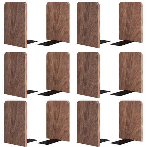 6Pairs Square Wooden Book Ends Heavy Duty Bookends