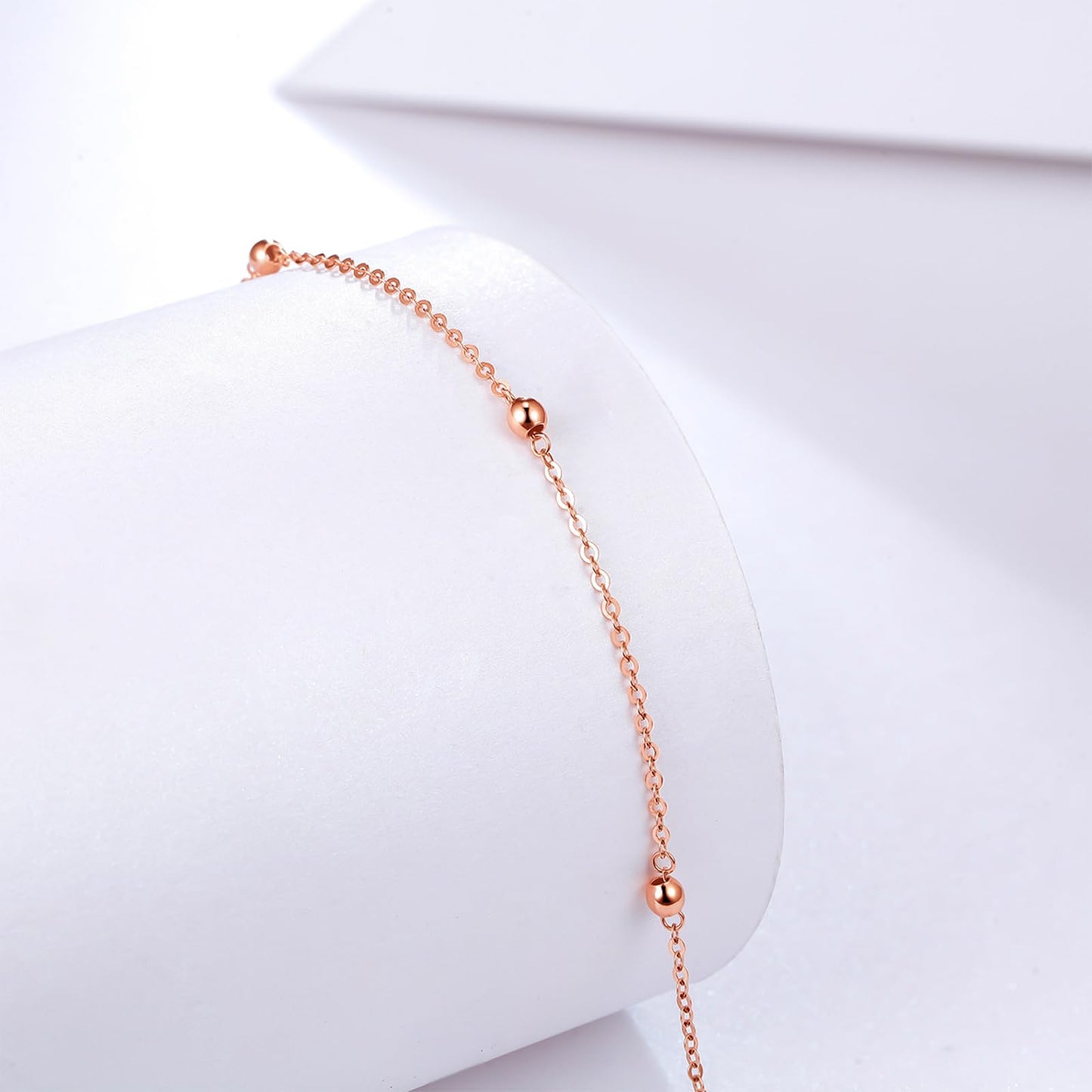 ZHOU LIU FU 18K Rose Gold Chain Bracelet Thin Link Small Beads Freshwater Pearls Bracelet Dainty Jewelry Set Layered Bracelets for Women Mom Daughter Friends Gifts Birthday Anniversary
