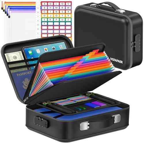 Fireproof Document Box with Lock, Waterproof Hard Shell File Organizer with 13 Pocket Accordion Folder for Important Documents, Laptop, Passports, Portable Home Office Travel Safe Box