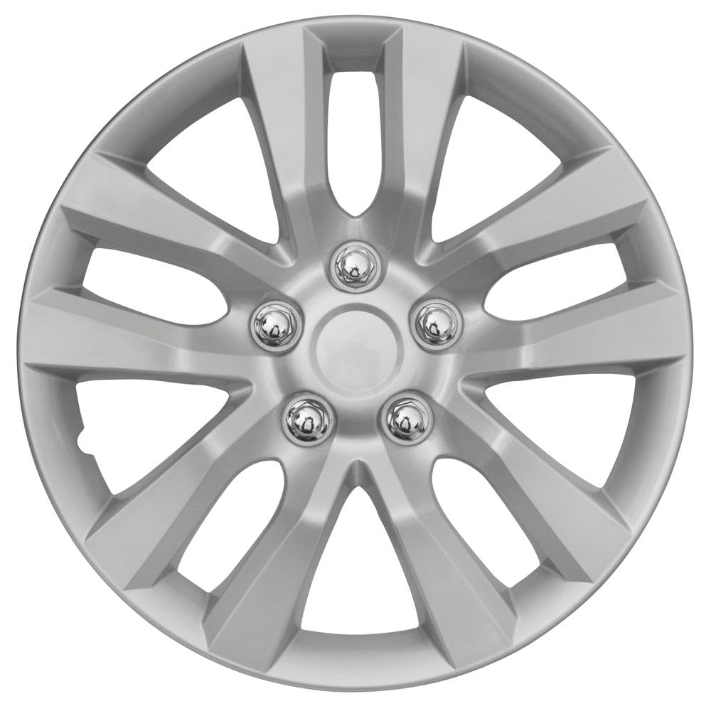 BDK (4-Pack) Premium 16 Inch Rim Wheel Cover Hubcaps for Cars Trucks SUVs Vans, Direct OEM Replacement Universal Fit Snap-On ABS Hubcaps 16 inch Wheel Covers - Set of 4 Hub Caps - 10-Spokes Silver