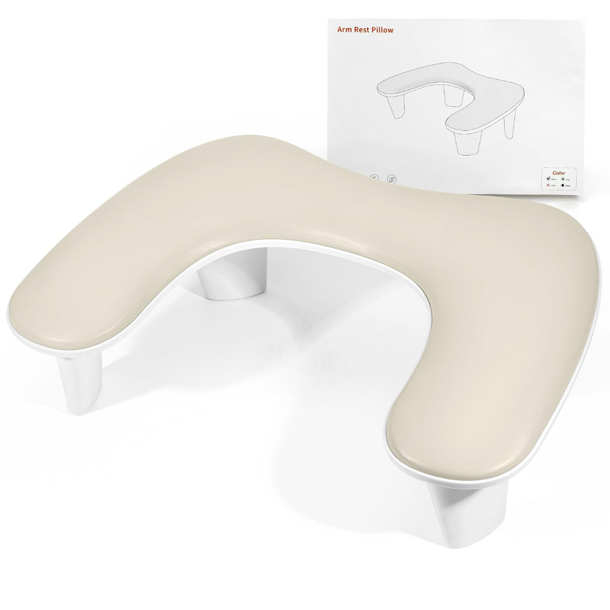 Arm Rest for Nails Tech - U-shaped Manicure Nail Hand Rest Pillow Cushion, Big Microfiber Leather Nail Arm Rest Stand for Acrylic Nail Art Tech (Beige)