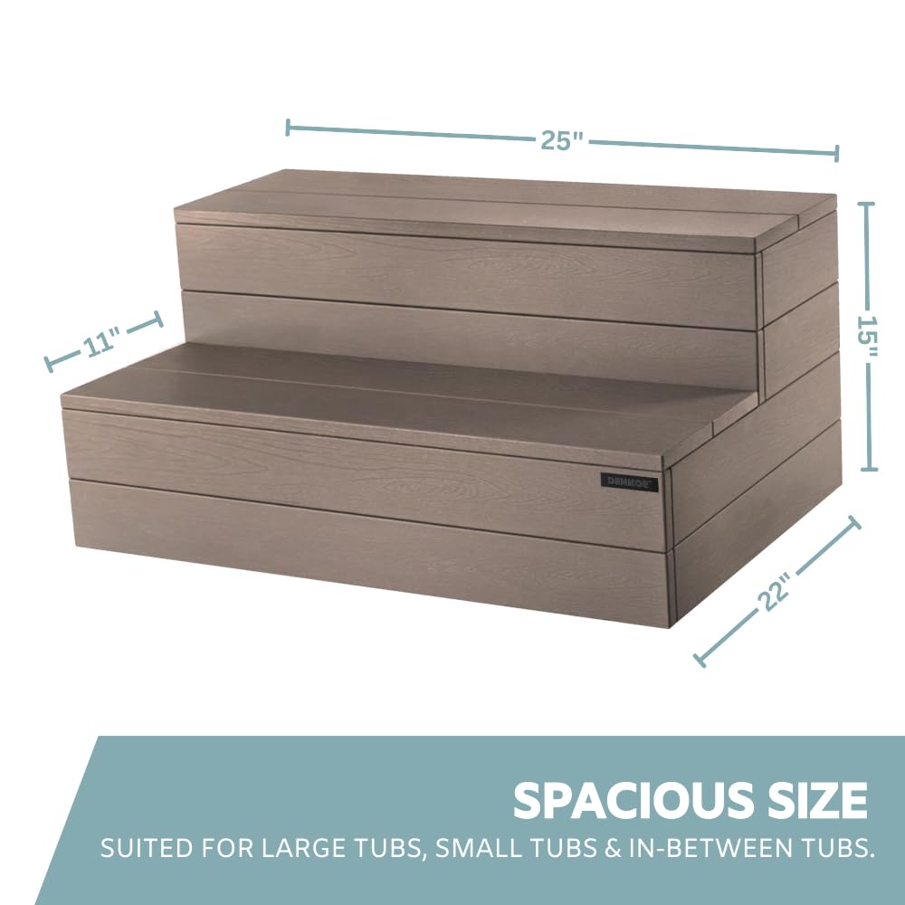 DENKOE Hot Tub Steps with Storage - Waterproof, Non-Slip & No Maintenance - Multi Angle Access - Ideal for Spa Steps, Hot Tub Stairs - Brown Spa Step for Outdoor
