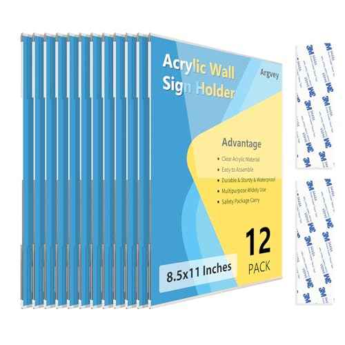 Acrylic Sign Holder 8.5 x 11 Wall Mount, Clear Plastic Sign Display Frame with Adhesive Tape, Vertical Wall Sign Holder for Office, Home, Store, Restaurant, School ? 12 Pack