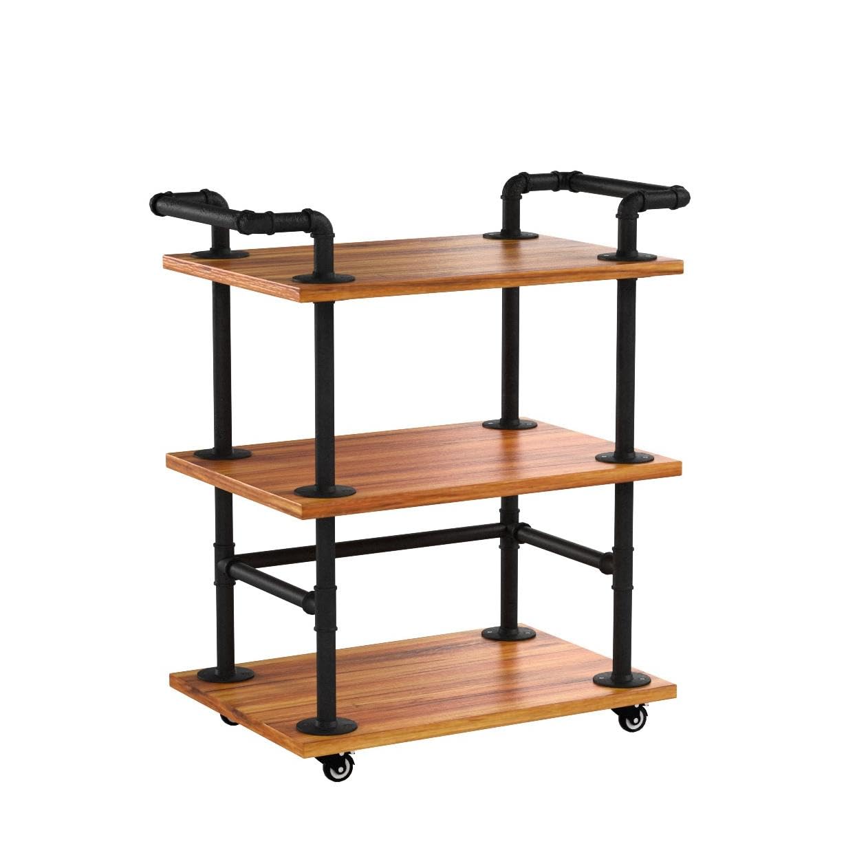 DOFURNILIM Industrial Pipe Bar Carts/Serving Carts/Kitchen Carts/Wine Rack Carts on Wheels with Shelves - Wood Rolling Carts - Wine Tea Liquor Shelves/Holder - Home Furniture