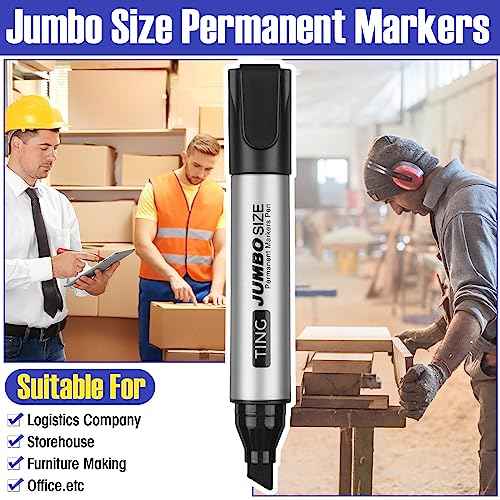 Fuutreo 32 Pcs Jumbo Permanent Markers Bulk Large Chisel Tip Permanent Markers Waterproof Jumbo Pens Quick Drying Office Teacher Supplies(Black, Green, Blue, Red)