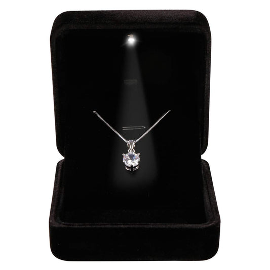 Omeet Velvet Metal Glossy with LED Pendant Box Necklace Box Couple Bracelet Box Jewelry Gift Box Case for Valentine's Day Anniversary Wedding Engagment Christmas - Black