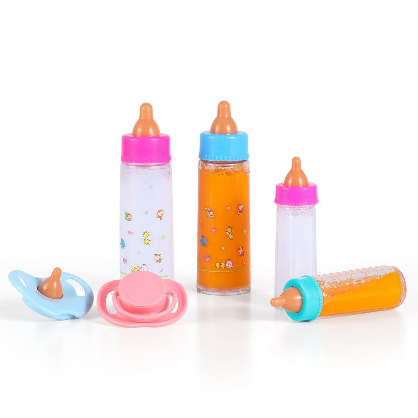 Kaydora Baby Doll Bottle Accessories - 6 Pcs Feeding Bottle Toys, Magic Disappearing Milk & Juice, Pretend Play Set with Pacifiers Kids Gift Yellow