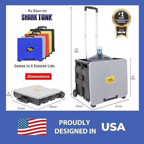dbest products Quik Cart Collapsible Rolling Crate on Wheels for Teachers Tote Basket 80 lbs Capacity, Made from Heavy Duty Plastic and Used as a Seat, Grey