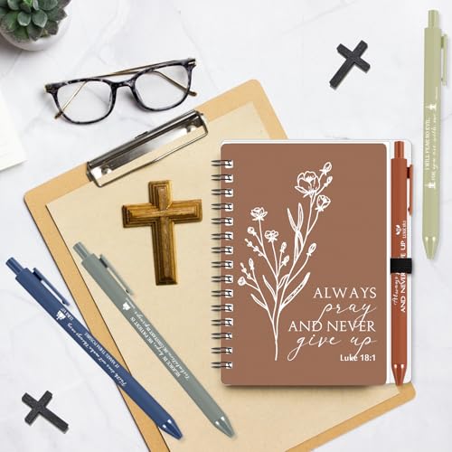 Kosiz 30 Sets Christian Gift Bulk Includes Bible Scripture Spiral Notebook with Sticky Notes Ballpoint Pen Religious Church Prayer Journals for Sunday School Pastor Women Clergy Gift (Morandi Color)