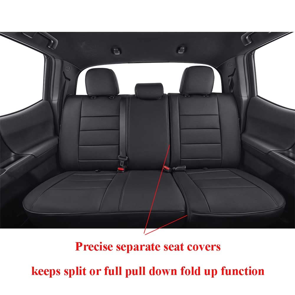 EKR Custom Fit Tacoma Leather Car Seat Covers for Select Toyota Tacoma 2012 2013 2014 2015 (Regular Seats) - Full Set,Leather(Black)