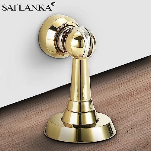 Magnetic Door Stop Brass Heavy Duty Door Stopper Keep Door Open Door Catch Holder with Screws for Wall & Floor Mount, 4P, Bright Gold