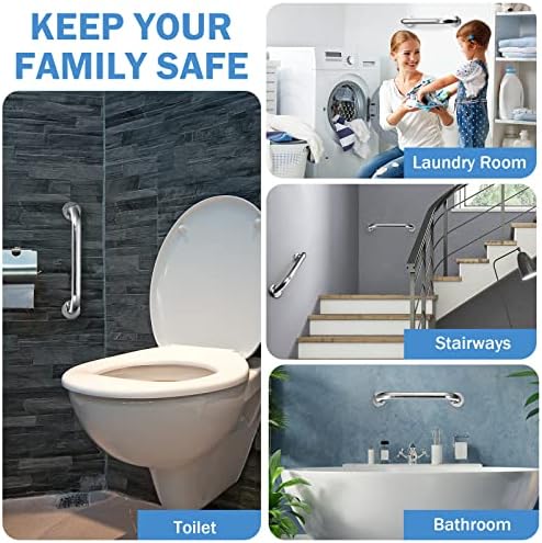 Therwen 6 Pack Grab Bars for Bathtubs and Showers Shower Grab Bars for Seniors Stainless Steel Bathroom Handicap for Elderly for Wall Shower Handle Assist Device(18 Inch,Silver)