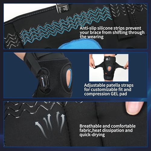 Plus Size Knee Braces for Knee Pain, Adjustable Hinged Knee Brace with Removable Side Stabilizers, Knee Brace for Men & Women with Strong Stability for Joint Pain, Arthritis, Meniscus Tear, ACL, PCL