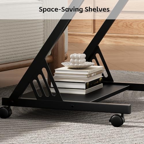 ALISENED Computer Desk for Small Spaces,23.6" Z-Shaped Compact Study Table with Smooth Keyboard Tray,with Wheels and Bottom Shelves for Home Office£¬Computer Cart Mobile Laptop Cart