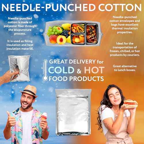 Needle-Punched Cotton Insulated Mailers, 10 x 10.5 Inches. 10 Pack Aluminium Insulated Thermal Mailers. Thermal Bags for Cold and Hot Food. Self-Adhesive Shipping Bags for Food, Cosmetics