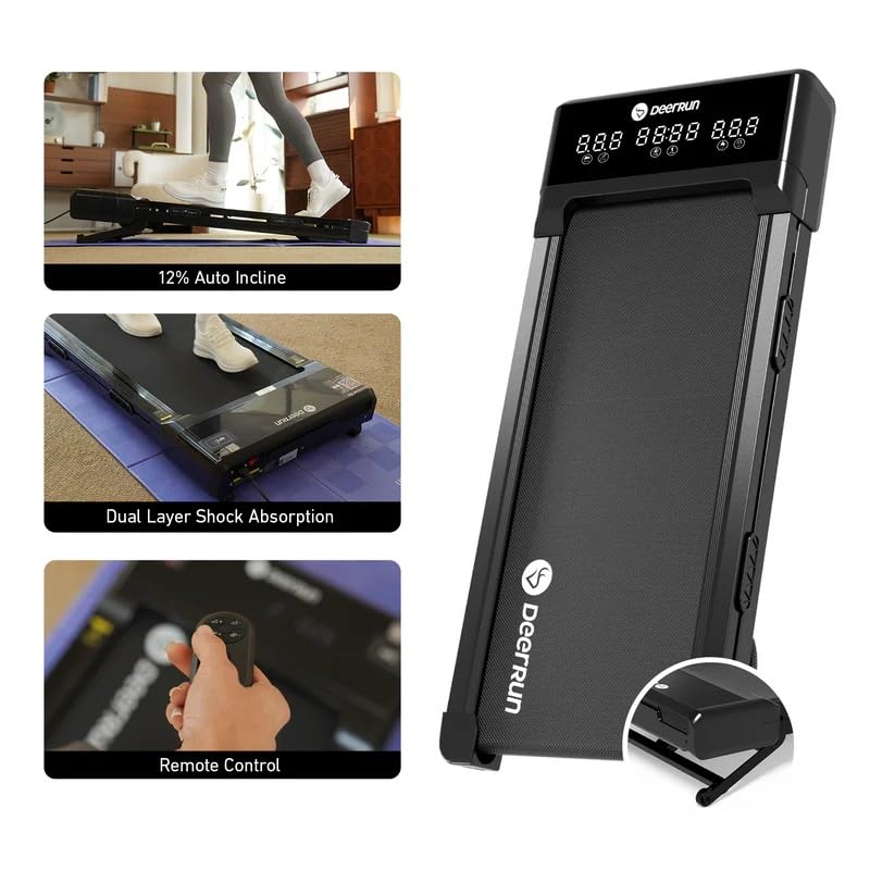 DeerRun Walking Pad Treadmill with Incline, 12% Auto Incline Under Desk Treadmill, 3.0 HP, 300 lb Capacity, Portable Treadmill for Home Office, Remote & App Control