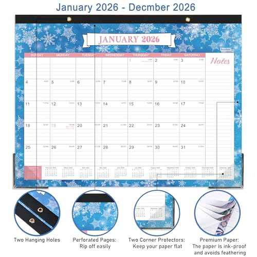 2026 Desk Calendar - Large Desk Calendar 2026, 22" x 17", Jan. 2026 - Dec. 2026, 12 Months Planning, Large Ruled Blocks, Tear Off Design, 2 Corner Protectors & 2 Hanging Hooks