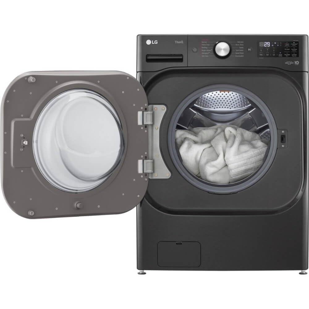 LG 5.2 cu. Ft Stackable Smart Front Load Washer in Black Steel with Steam & Turbowash Technology