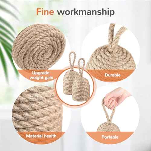 2 Pcs 2 Pcs Decorative Door Stoppers Natural 5.4lb Heavy Door Stop with Handle Weighted Doorstop Indoor Farmhouse Jammer Blocker Keeps Open Bookend Christmas Gifts (Wicker Jute)