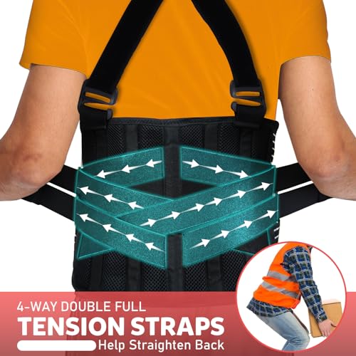 Work Back Support Belt with 2 Removable Suspender Straps, Back Posture Protector for Heavy Lifting Safety Protector, Lumbar Brace for Men Women in Moving, Construction, and Warehouse Jobs Small
