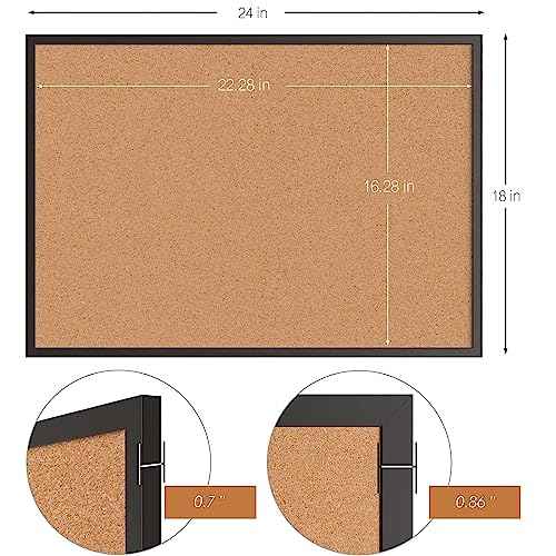 Board2by 2-Pack Cork Board Bulletin Board 18¡° x 24¡±, Black Wood Framed Corkboard, Office Board for Wall Cork, Large Wall Mounted Notice Pin Board with 32 Push Pins for School, Home & Office